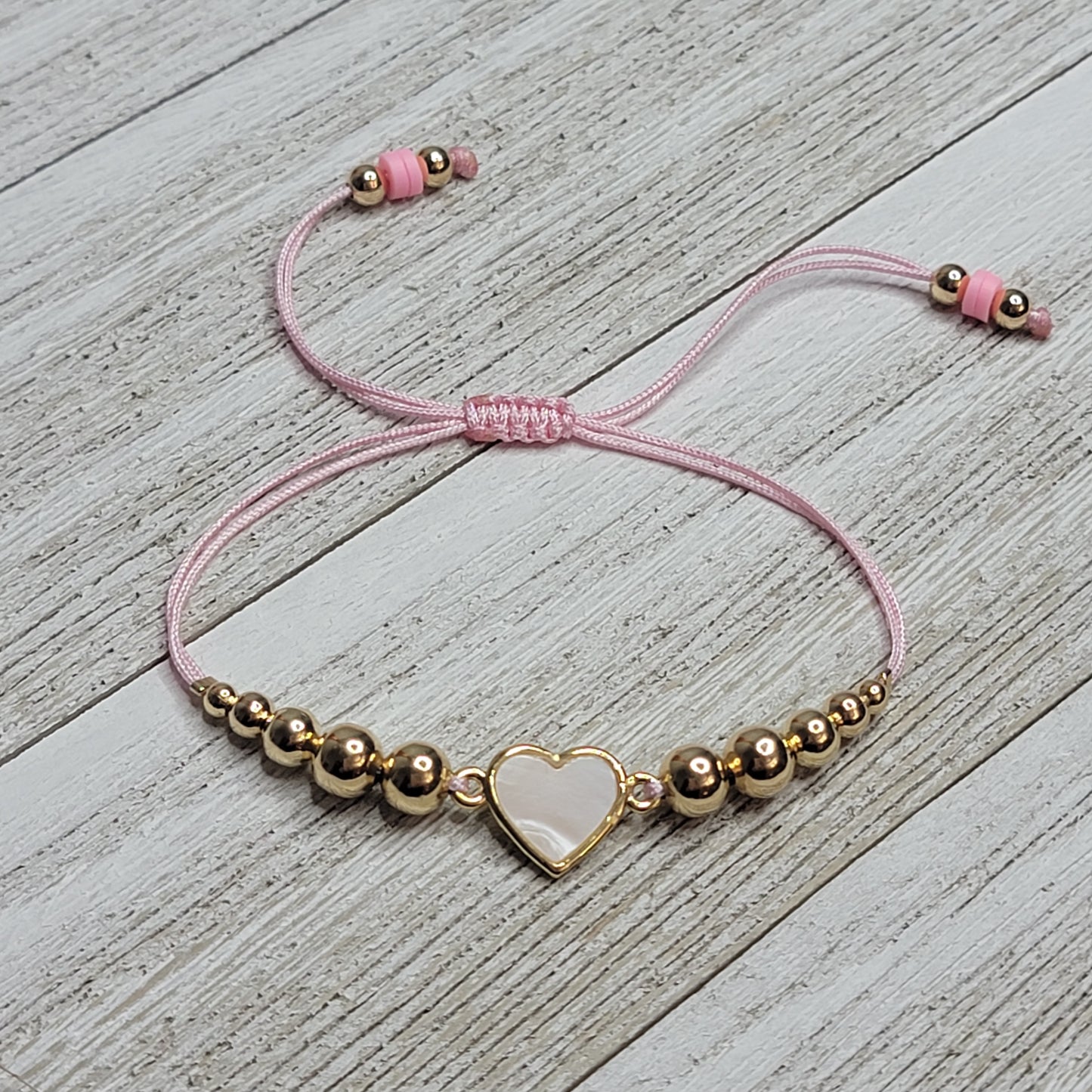 Nacre Heart Adjustable Bracelet / Cord Available in Many Colors