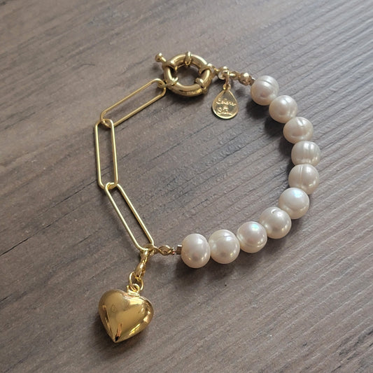 Pearl & Paperclip Chain Bracelet