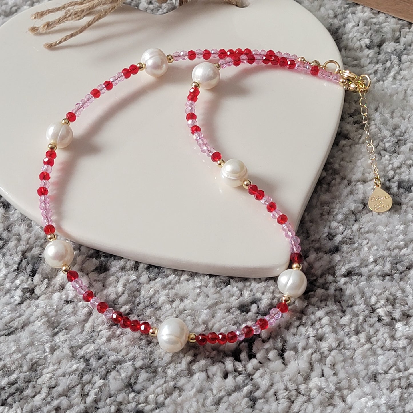 Pink & Red Crystal - Freshwater Pearls Necklace
