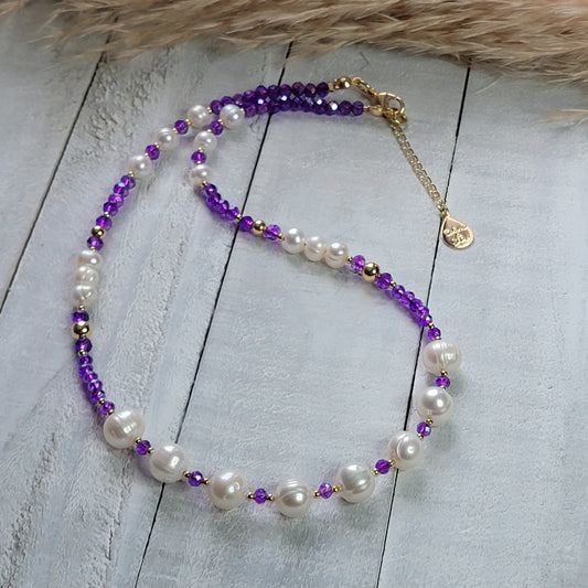 Purple Crystal & Freshwater Pearl Necklace