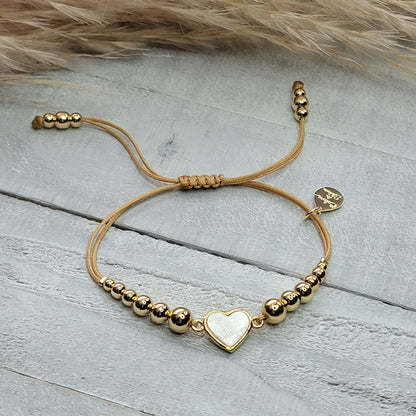 Nacre Heart Adjustable Bracelet / Cord Available in Many Colors