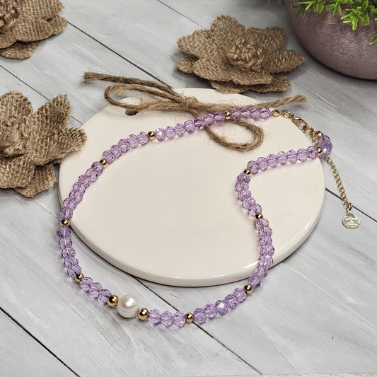 Lilac Crystal & Freshwater Pearl Necklace
