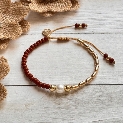 Adjustable Bracelet with 18k Gold-filled Oval Beads, Beads and Freshwater Pearl. Many Colors Available