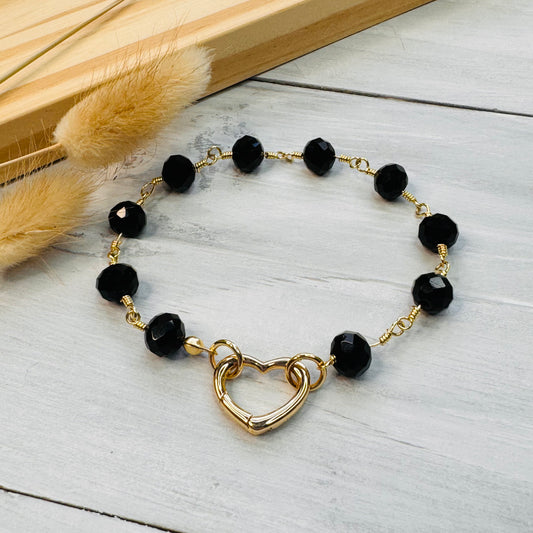 Hand-wrapped Faceted Crystal Chain Bracelet with Heart