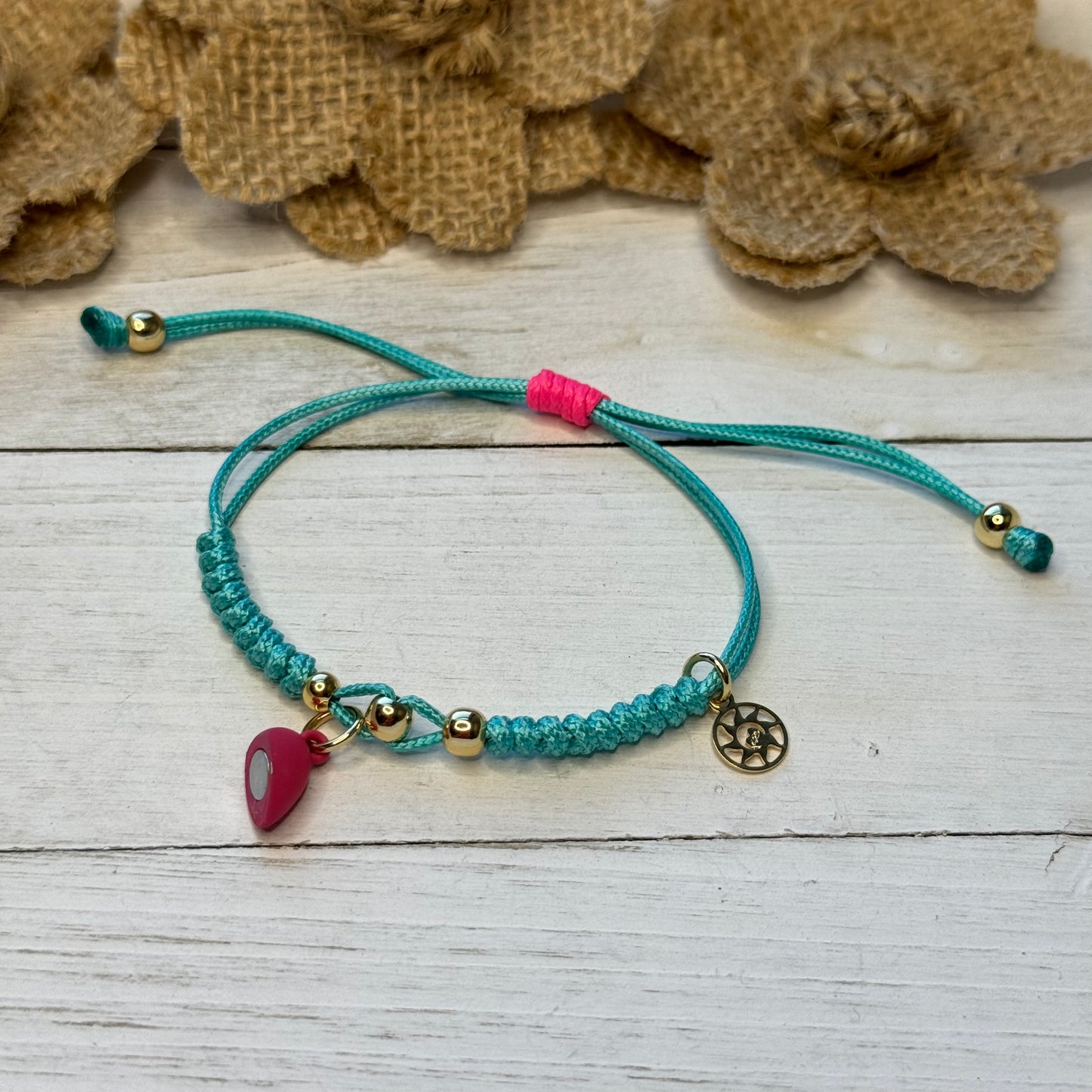 Hot Pink & Turquoise Heart Magnet Bracelet Set of 2 Adults/Kids