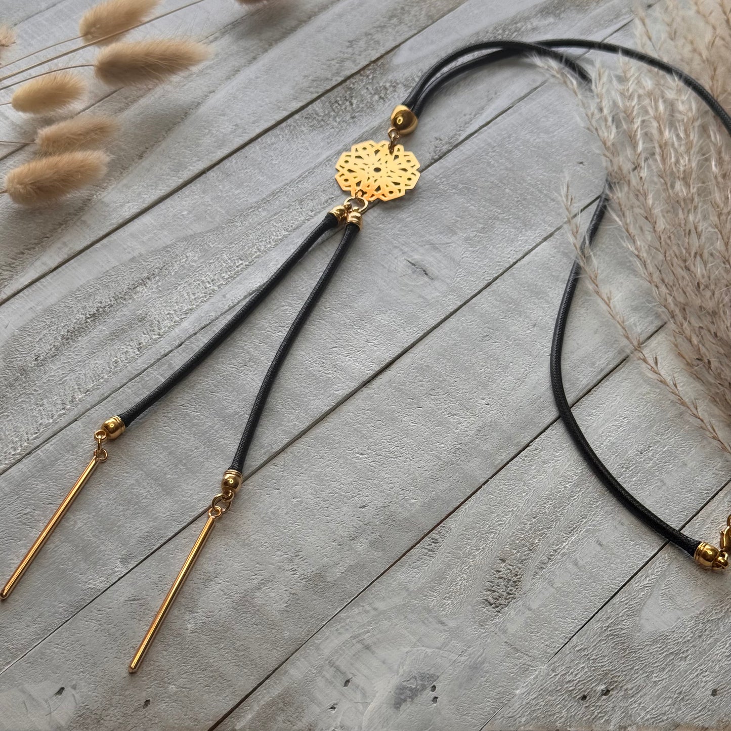 Mandala Charm Long Necklace with 18k Gold-Filled Details