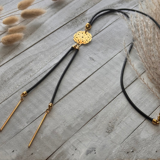 Mandala Charm Long Necklace with 18k Gold-Filled Details