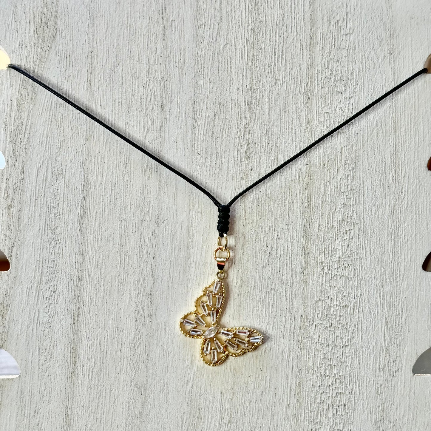 Cord Necklace with Crystal Butterfly Pendant