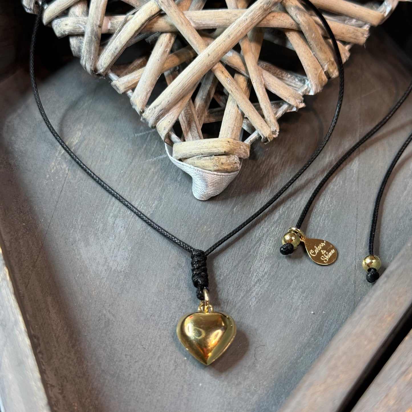 Adjustable Cord Necklace with 18k Gold-Filled Heart Charm