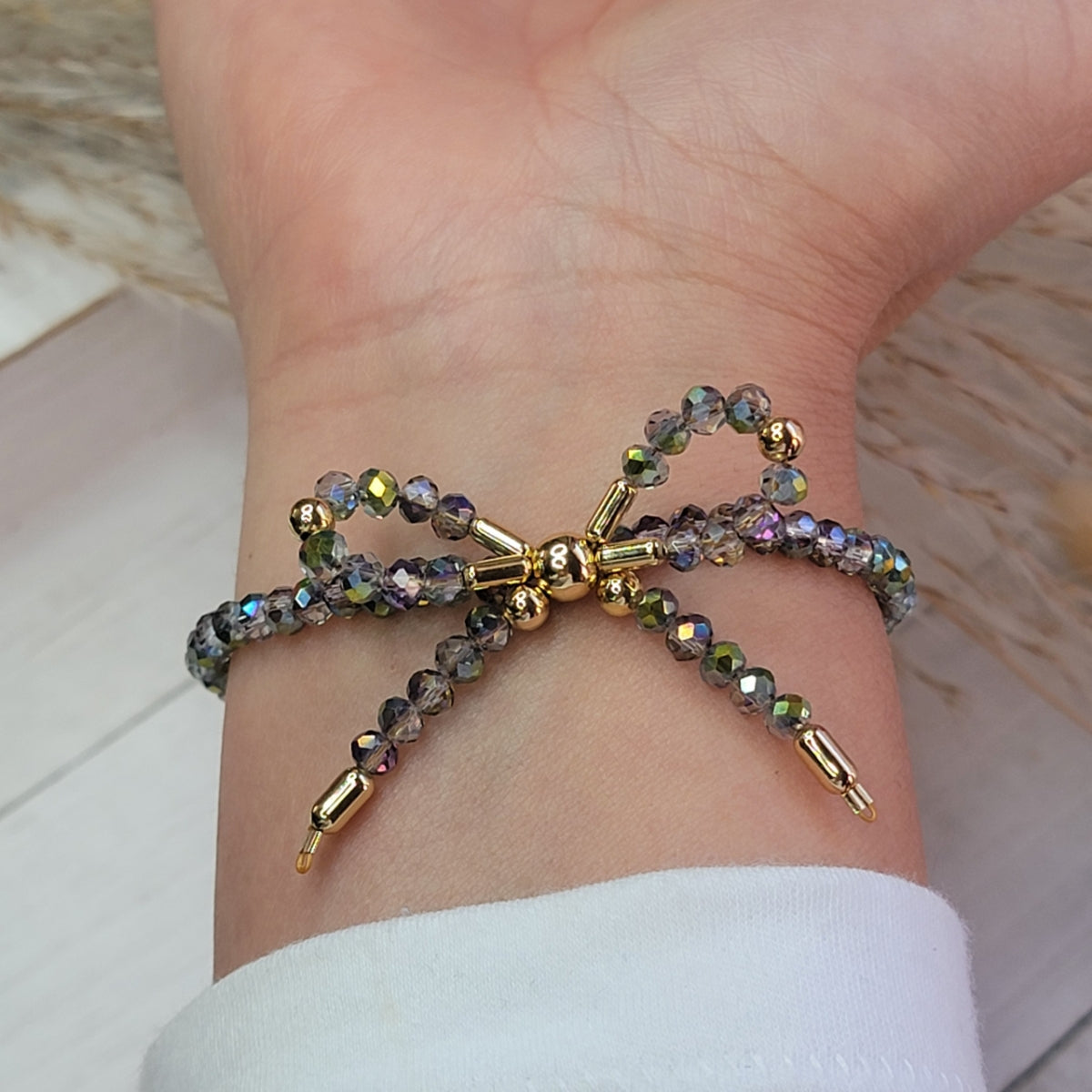 Adjustable Bow Crystal Bracelet with Purple Cord