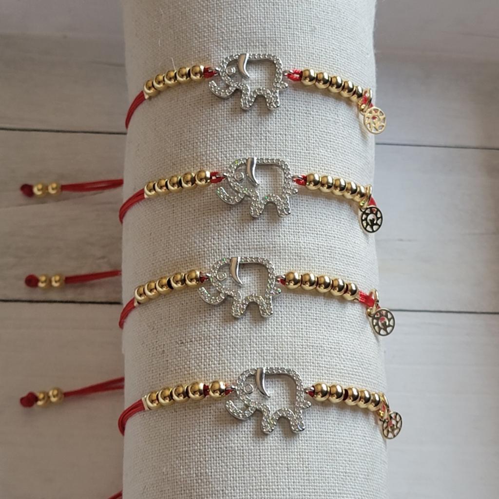 Adjustable Silver Plated Elephant Bracelet with 18k Gold-Plated beads and Details