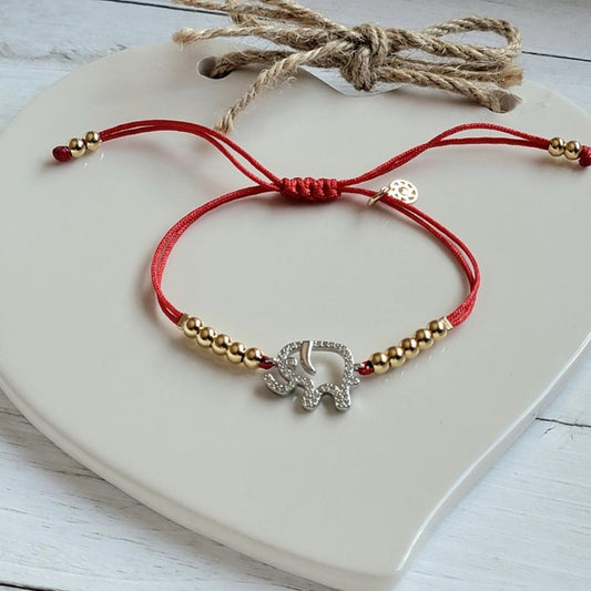 Adjustable Silver Plated Elephant Bracelet with 18k Gold-Plated beads and Details