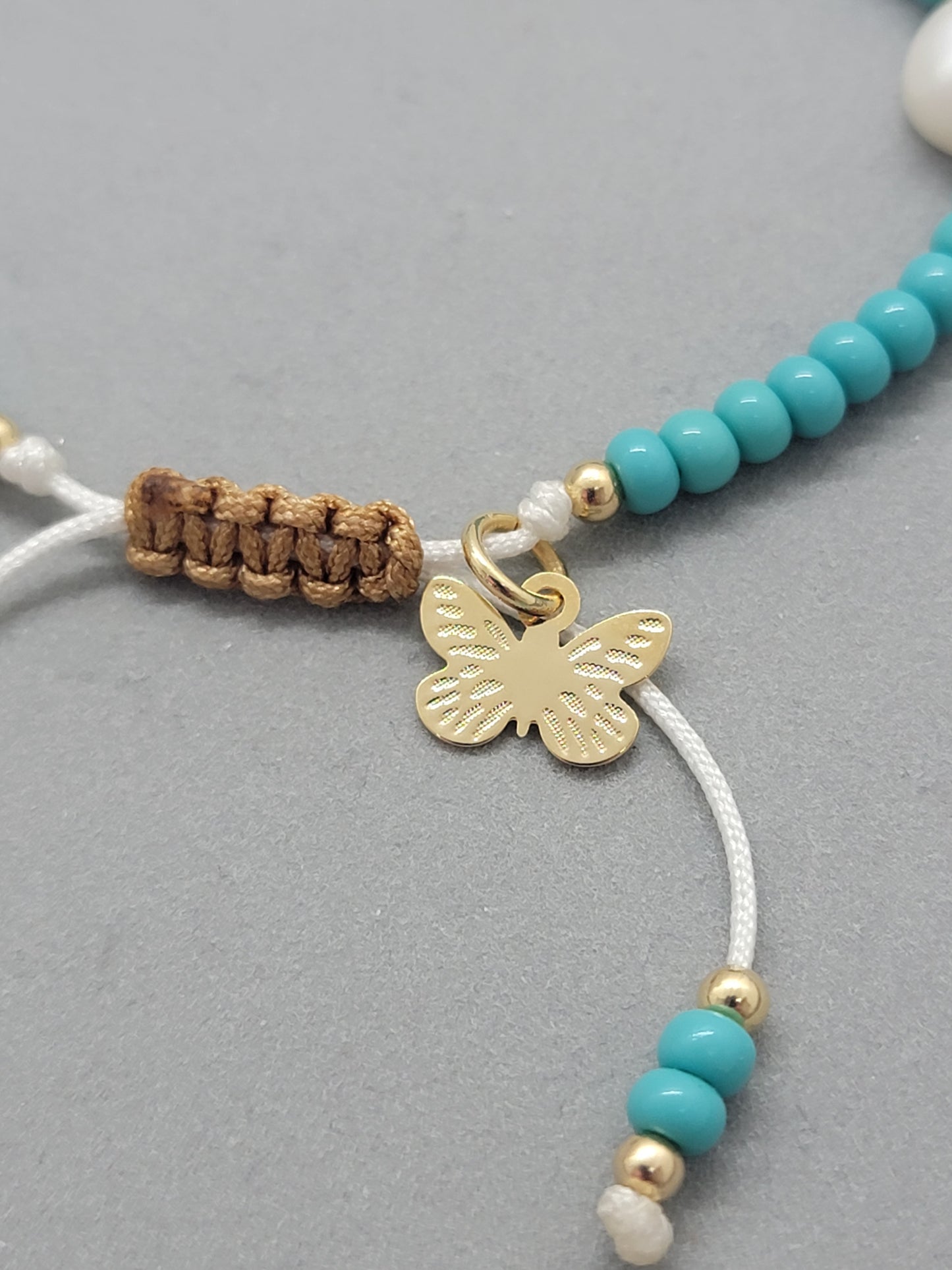 Handmade Beaded Bracelet with Freshwater Pearls and 18k Gold-Filled Butterfly Charm