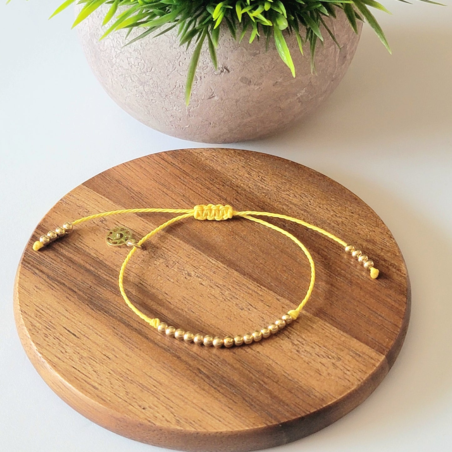 Adjustable Bracelet with Small Round 18k Gold-Filled Beads | Available in many Colors