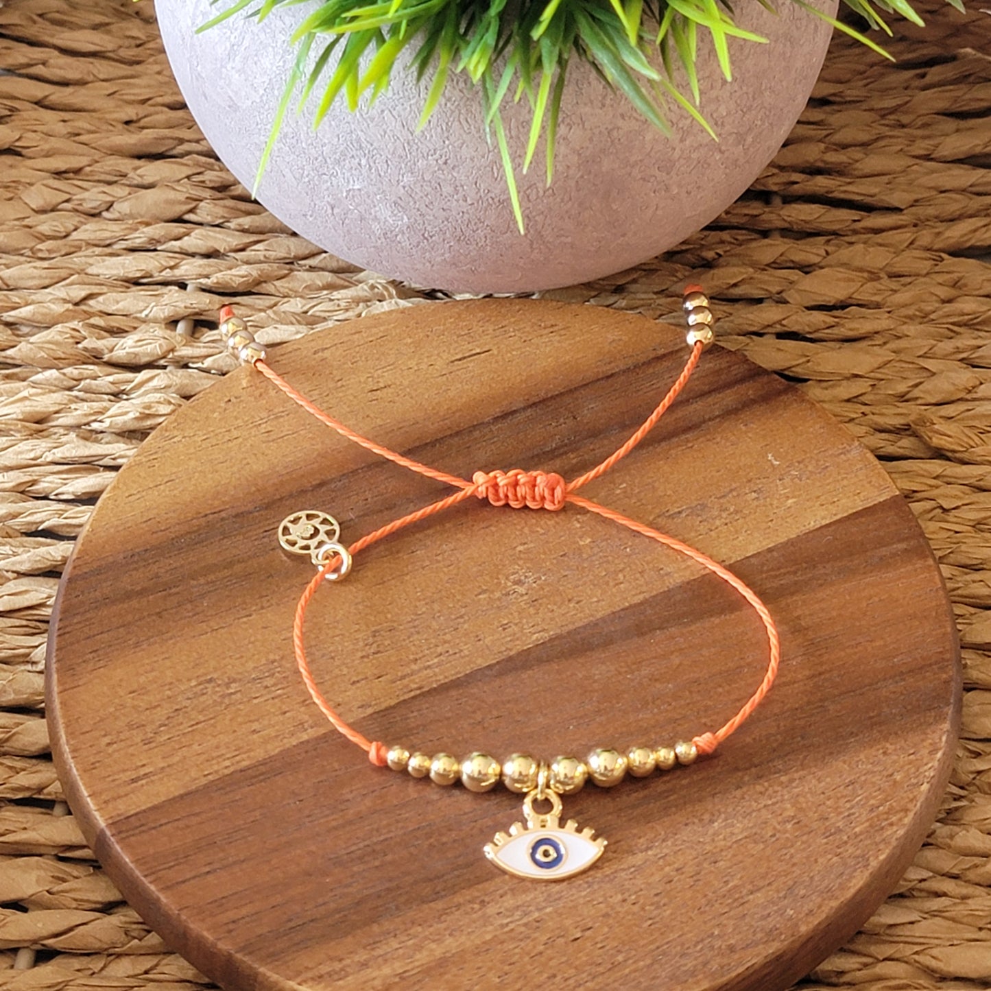 Bracelet with 18k Gold-Filled Small Round Beads and Colored Evil Eye Pendant | Available in Many Colors