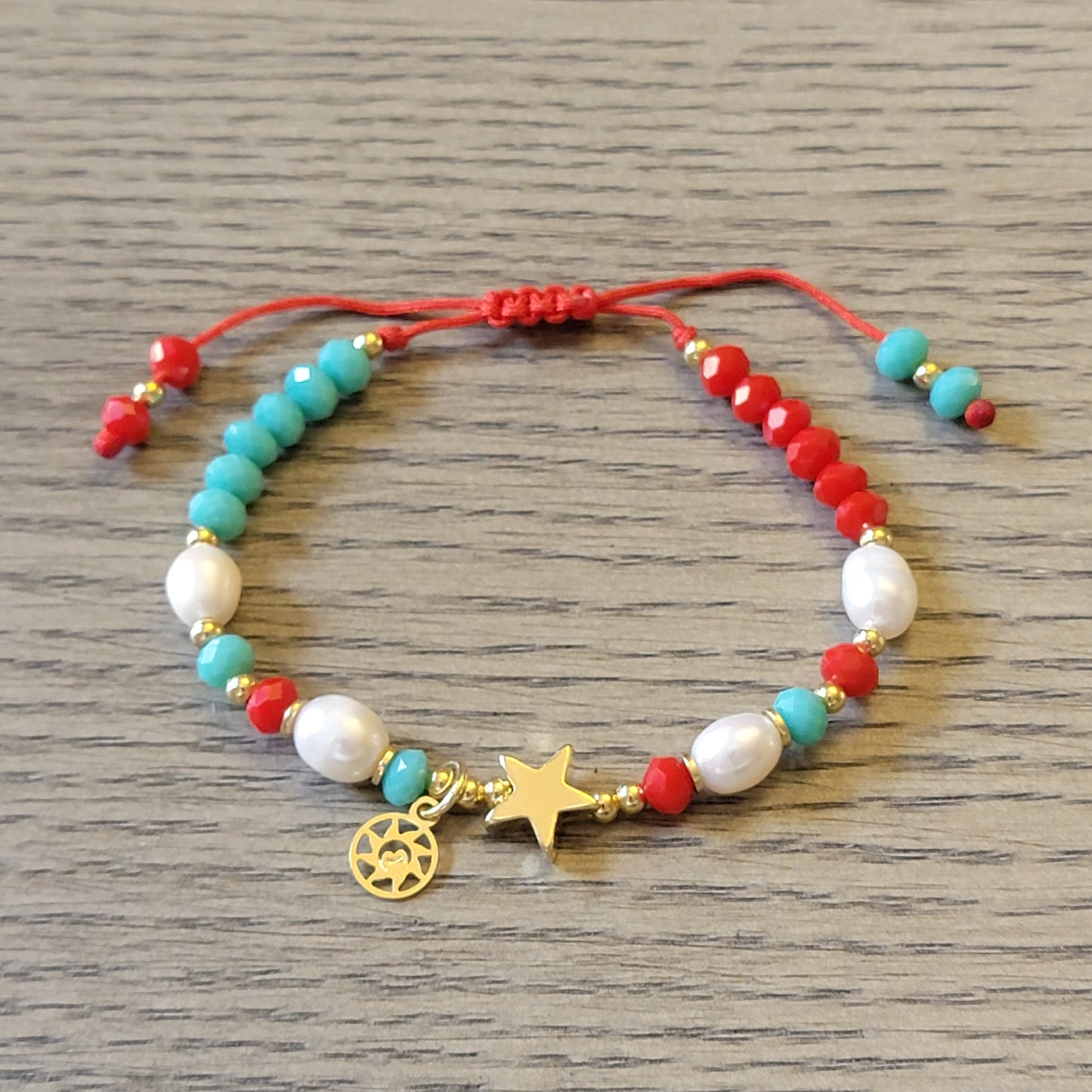 Star Beaded Bracelet, Crystals and Freshwater Pearl