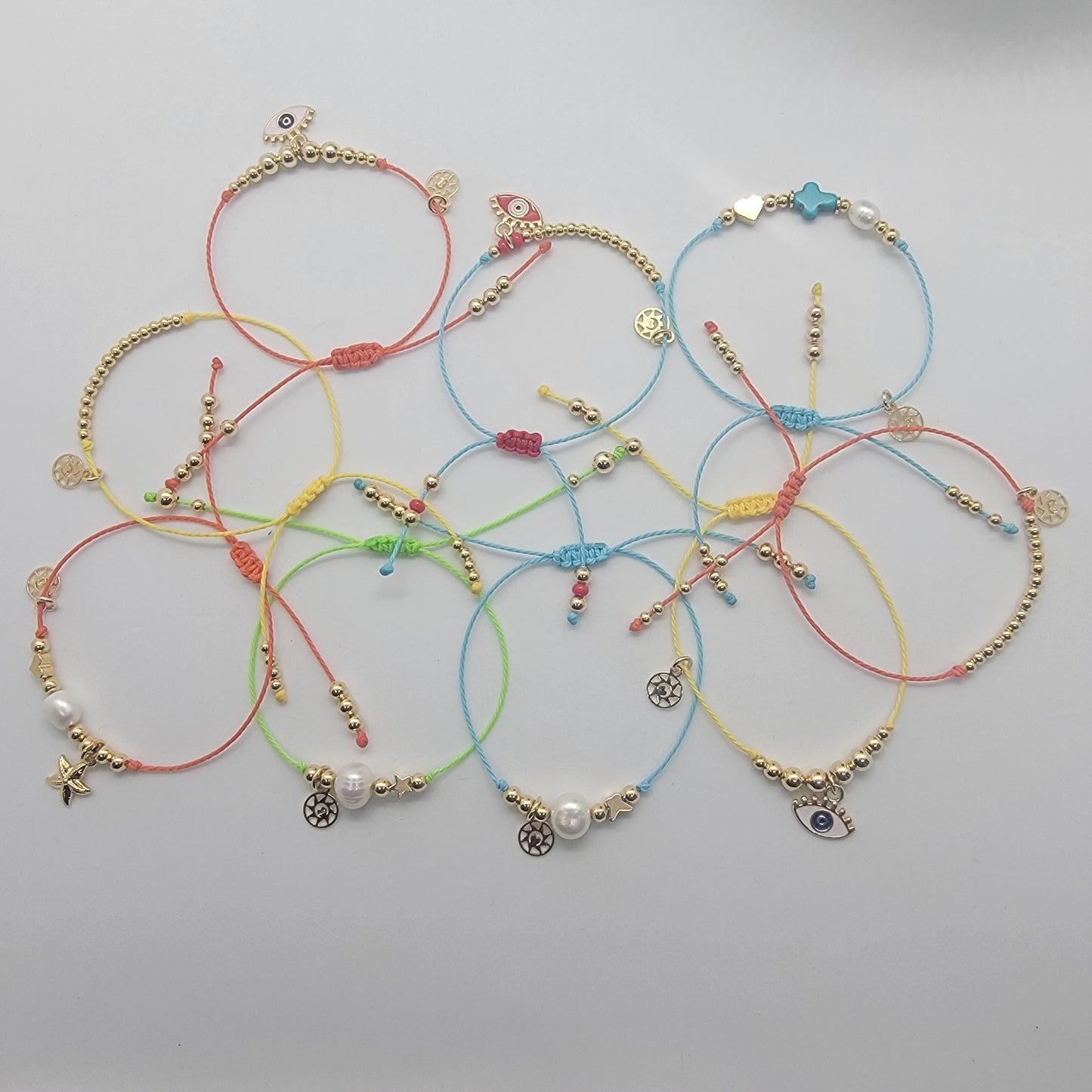 Bracelet with 18k Gold-Filled Beads and Colored Evil Eye Charm (Available in Many Colors!)
