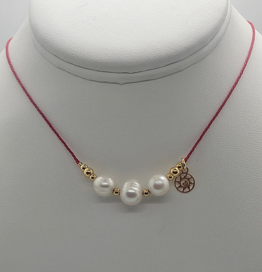 String Necklace with Freshwater Pearls and 18k Gold-Filled Details. (Style 2) Available in Many Colors
