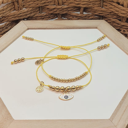 Set of 2 Bracelets With 18K Gold-filled Beads, Evil Eye Charm, Mix & Match Colors