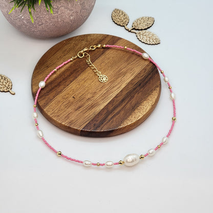 Pink Pearl Choker Necklace (Available in Many Colors)