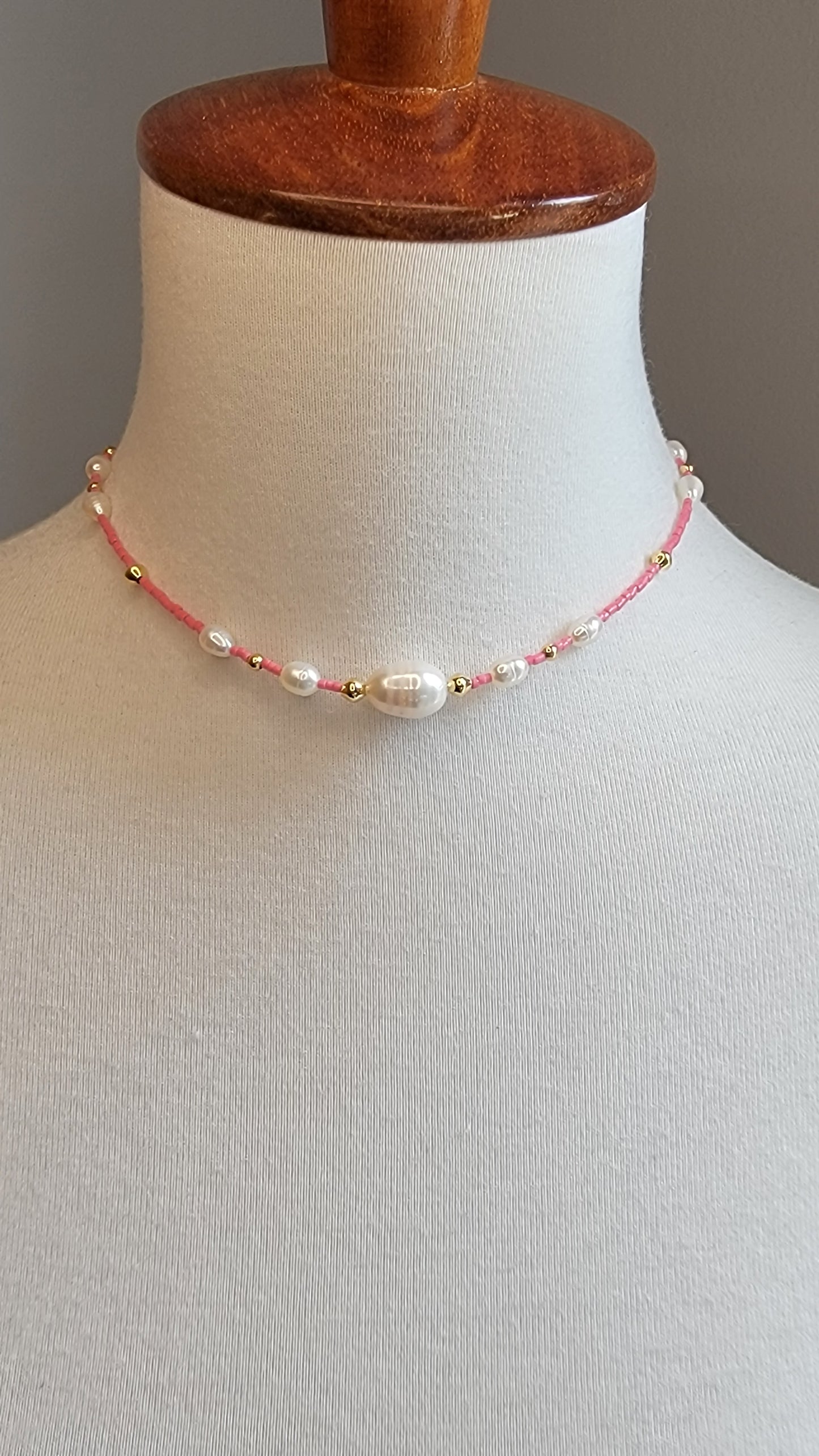 Pink Pearl Choker Necklace (Available in Many Colors)