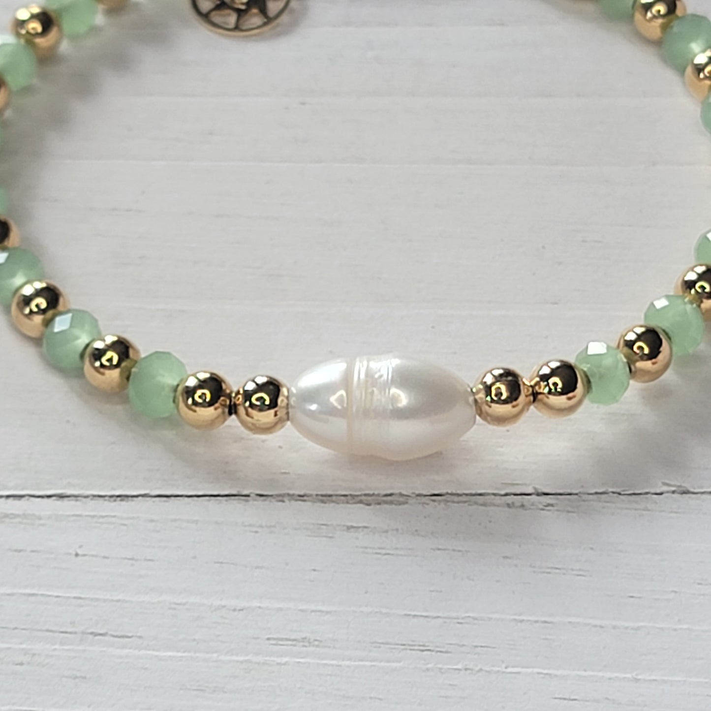 Adjustable Bracelet with 18k Gold-filled Beads, Crystals, and Freshwater Pearl. Many Colors Available