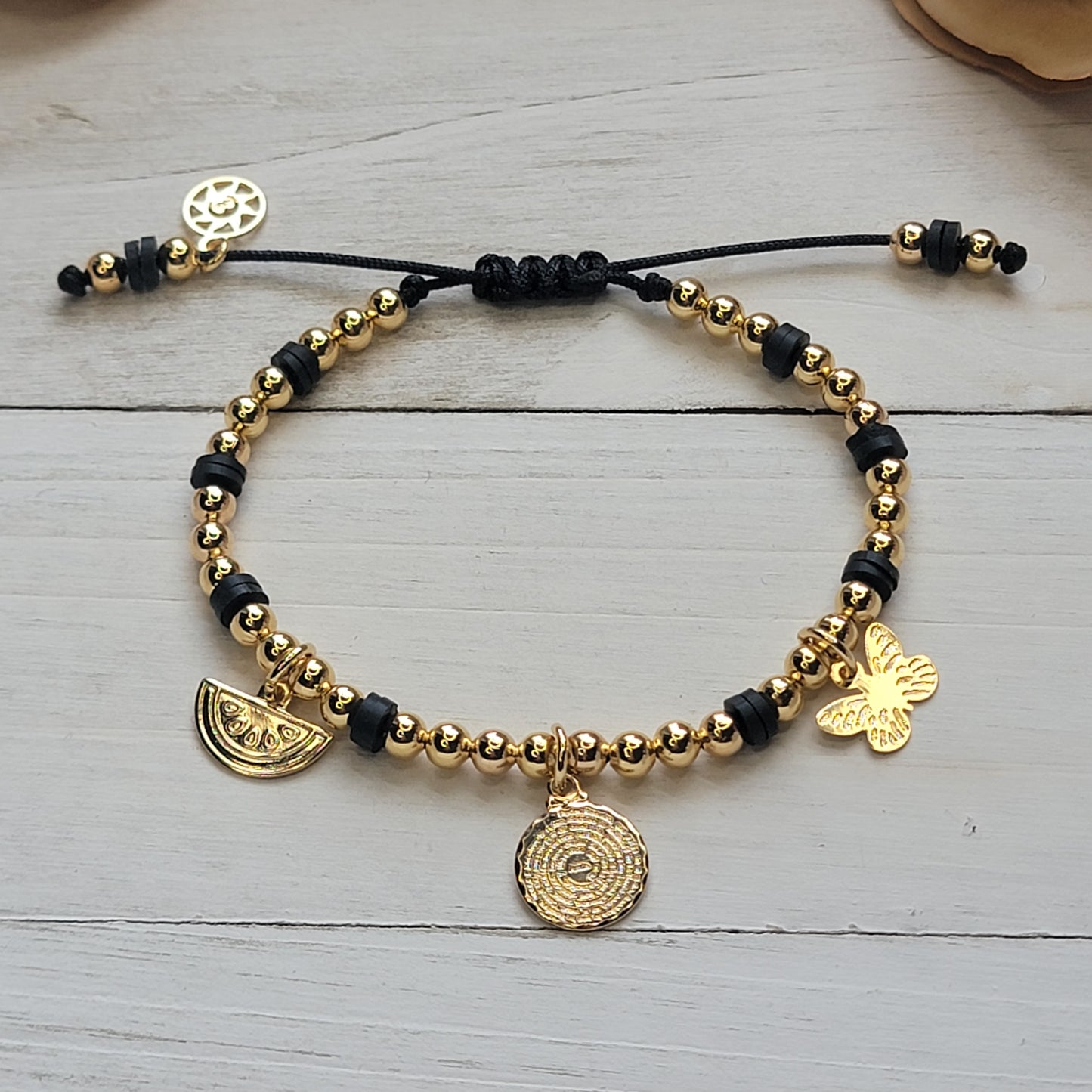 Black Beaded Bracelet with Charms