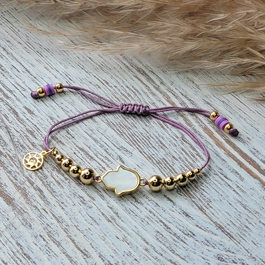 Nacre Hamsa Hand Bracelet. 18k Gold-Filled Beads | Cord Available in Many Colors
