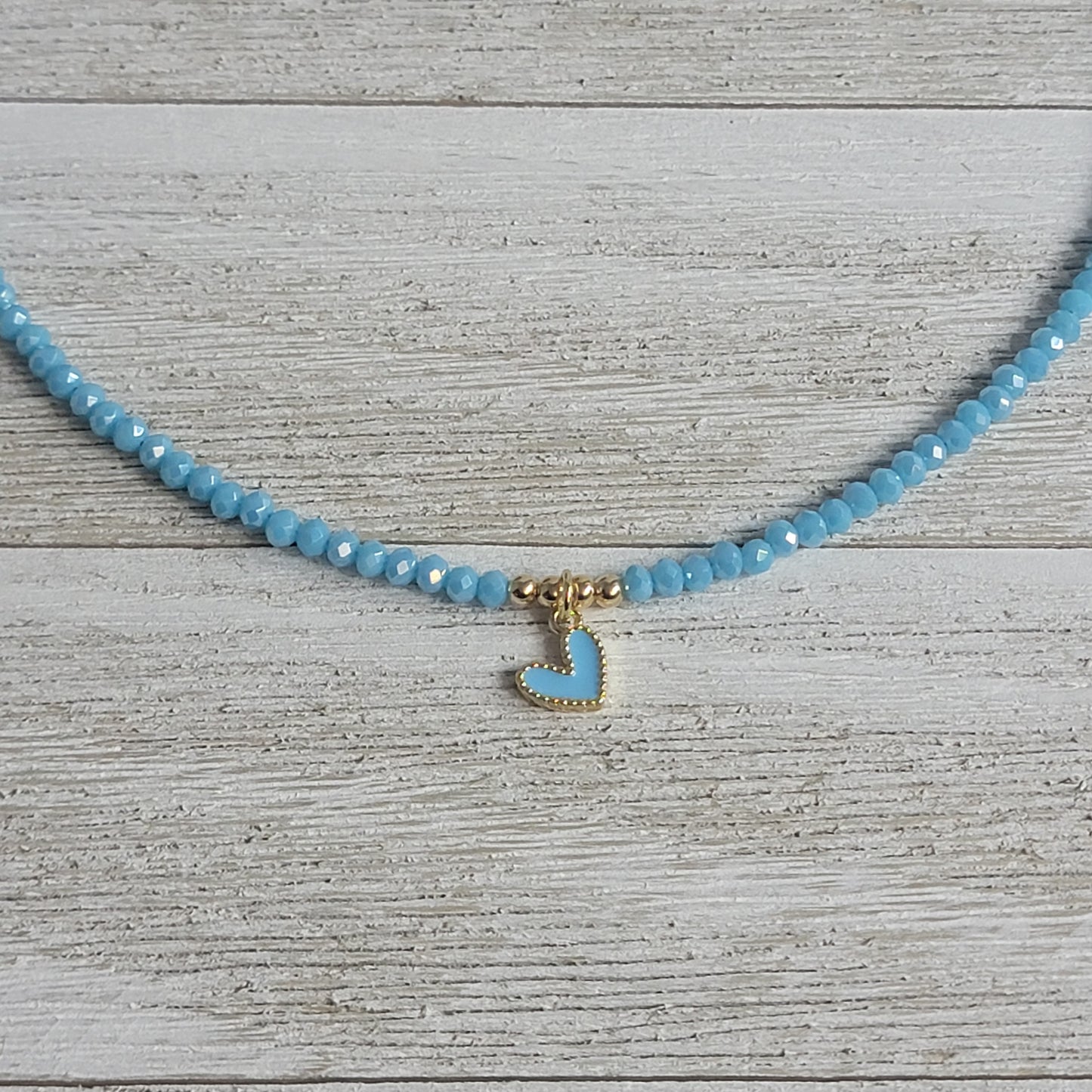 Beaded Blue Heart Crystal Necklace (Available in many Colors)