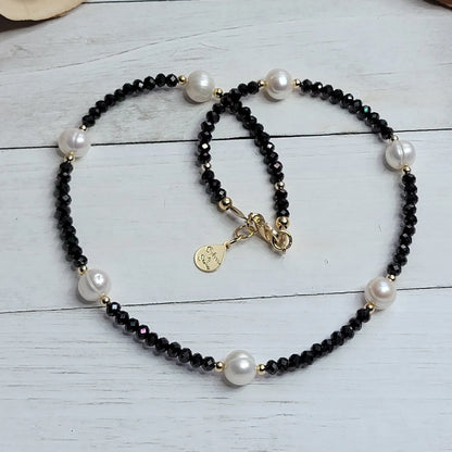 Black Crystal & Freshwater Pearl Necklace